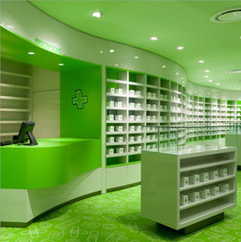 Κίνα Μοντέρνο γραφείο επίδειξης φαρμακείων, πράσινο λιανικό φαρμακείο που τοποθετεί σε ράφι τον πολυ συνδυασμό προμηθευτής